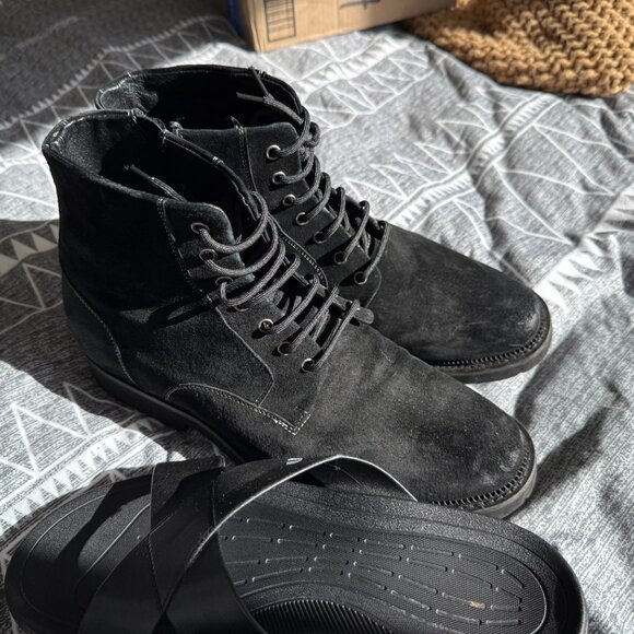 CALTO Men’s Size 12 Black Suede Elevator Boots + Slides Bundle - Picture 3 of 14